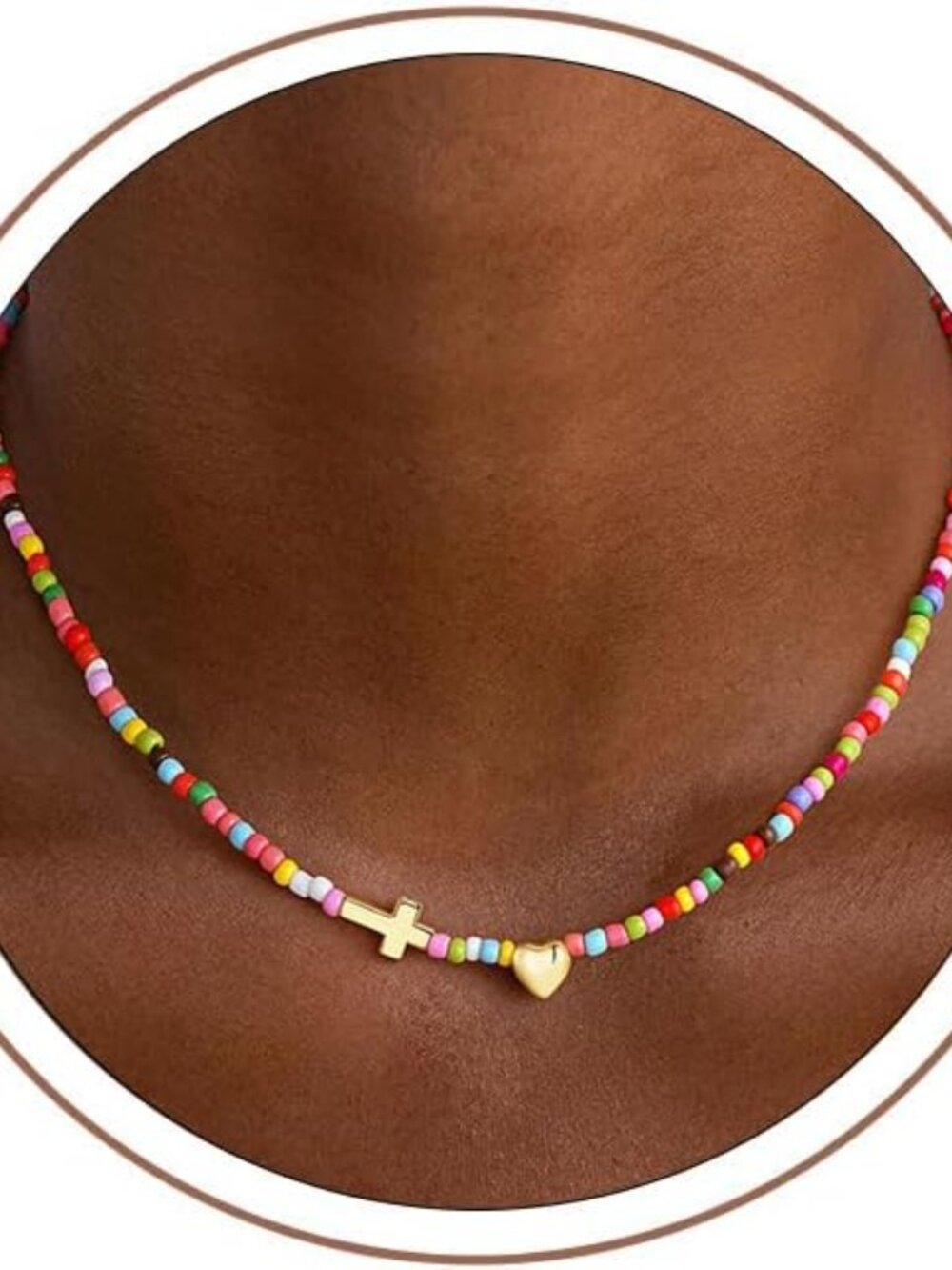 Cross Necklace for Women Girls - Dainty 14K Gold Plated Cross Colorful Beaded Ch